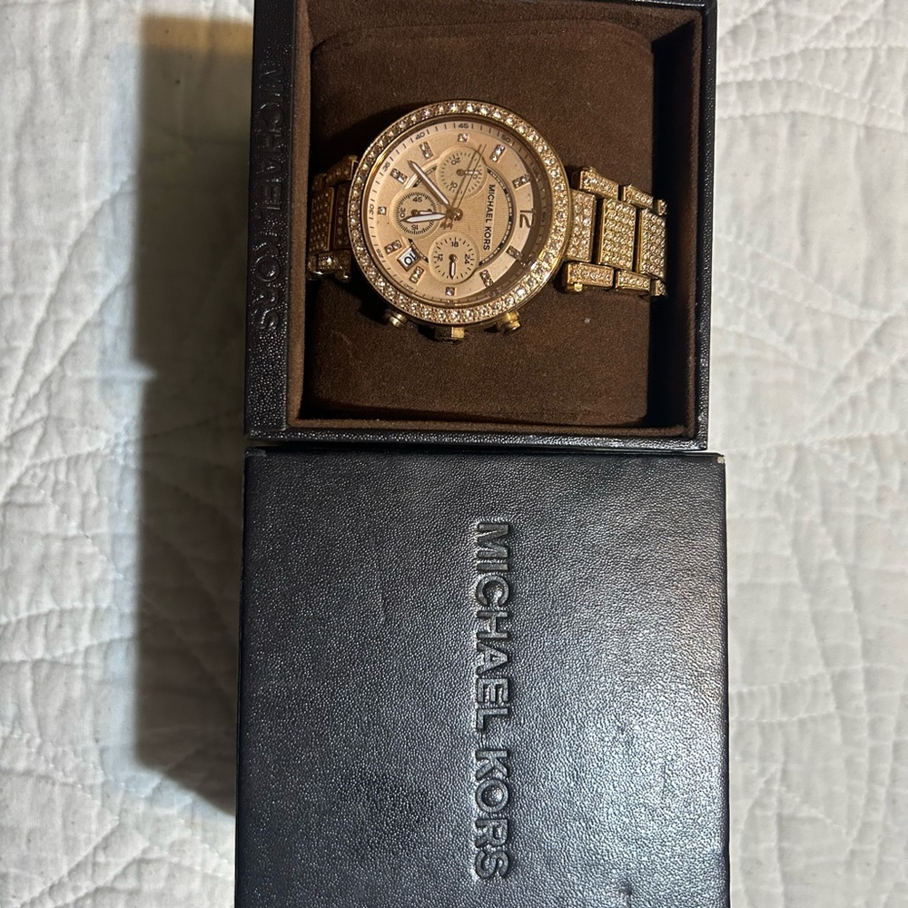 Michael Kors Men's Gold-Tone Watch with Crystal Accents